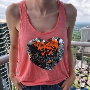 Victoria’s Secret pink sequin heart deep arm tank